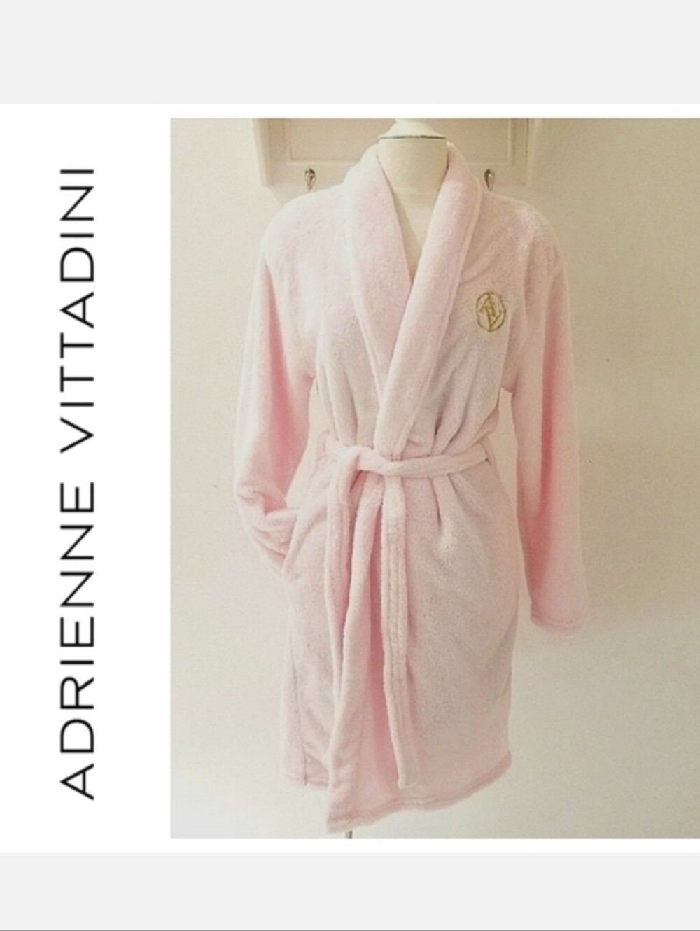 Adrienne Vittadini Studio Powder Pink Plush Short Bathrobe OSFM